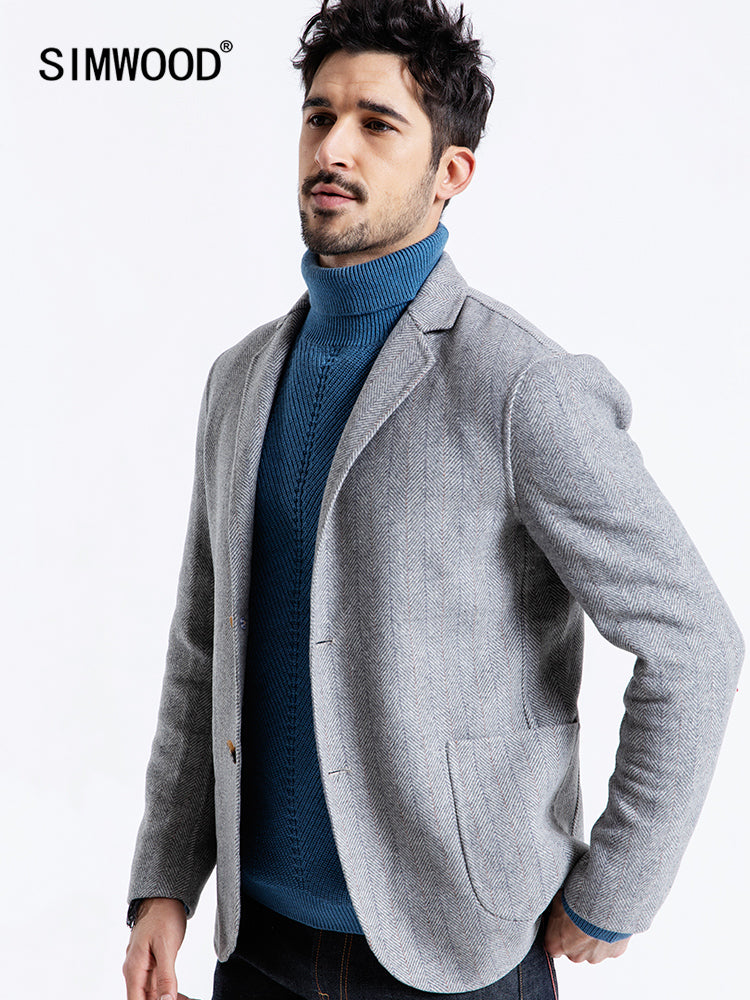 SIMWOOD 2019 Spring Men Blazers Stripe Smart Casual Single Breasted Fashion Slim Male Wool Suits Brand Clothing 190078