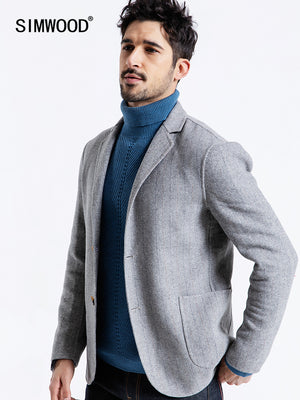 SIMWOOD 2019 Spring Men Blazers Stripe Smart Casual Single Breasted Fashion Slim Male Wool Suits Brand Clothing 190078